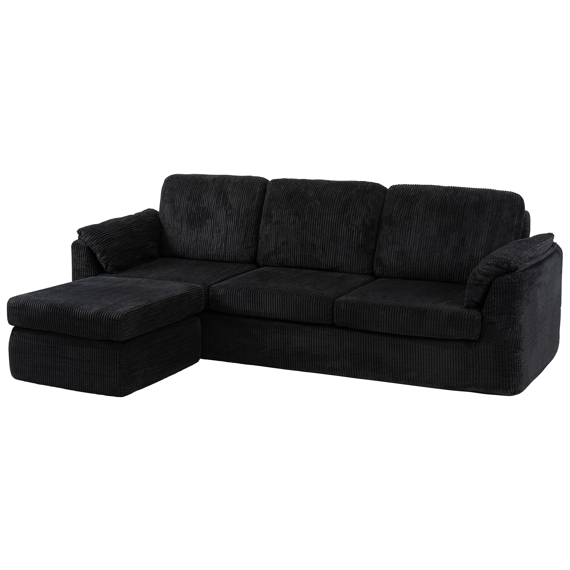 Vongrasig Boneless Convertible Sectional Sofa Couch, 3 Seat L Shaped Sofa with Removable Pillows Plush Corduroy Fabric Small Couches for Living Room, Apartment and Office, White