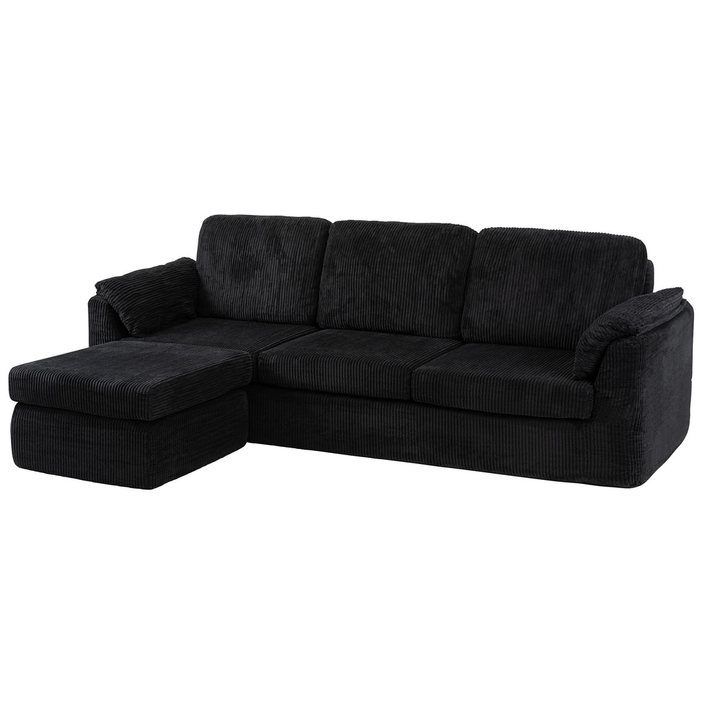 Vongrasig Boneless Convertible Sectional Sofa Couch, 3 Seat L Shaped Sofa with Removable Pillows Plush Corduroy Fabric Small Couches for Living Room, Apartment and Office