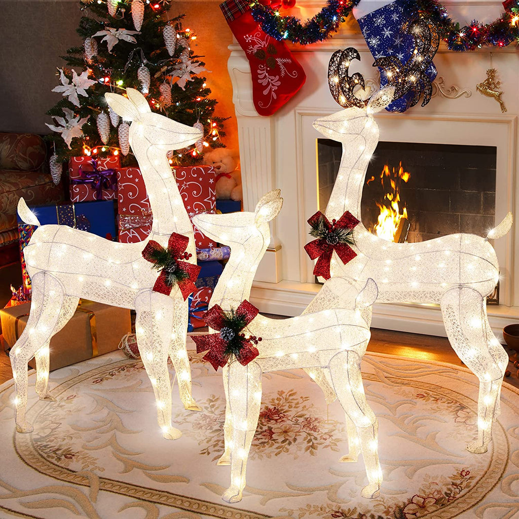 Walsunny LED Lighted Christmas Deer Family Display Set