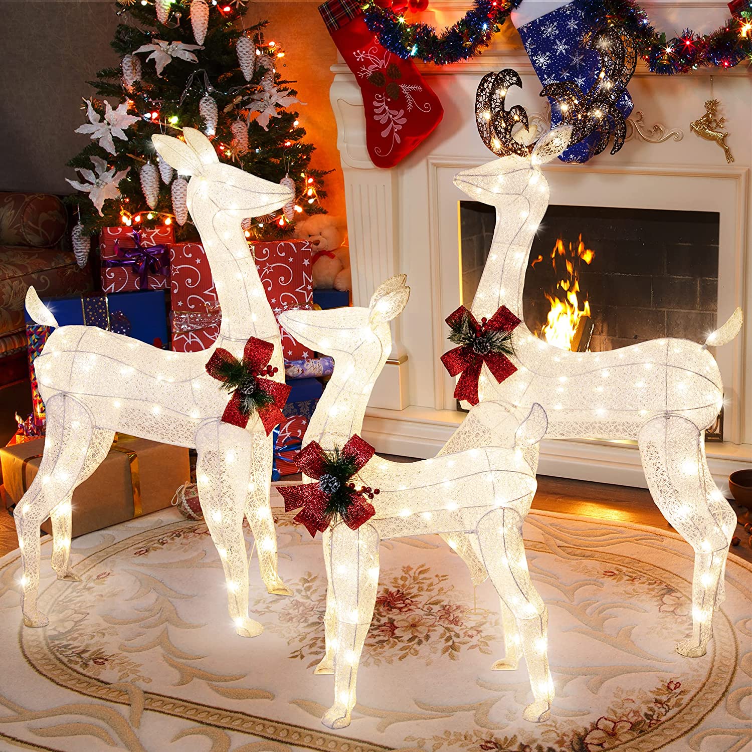 Walsunny LED Lighted Christmas Deer Family Display Set