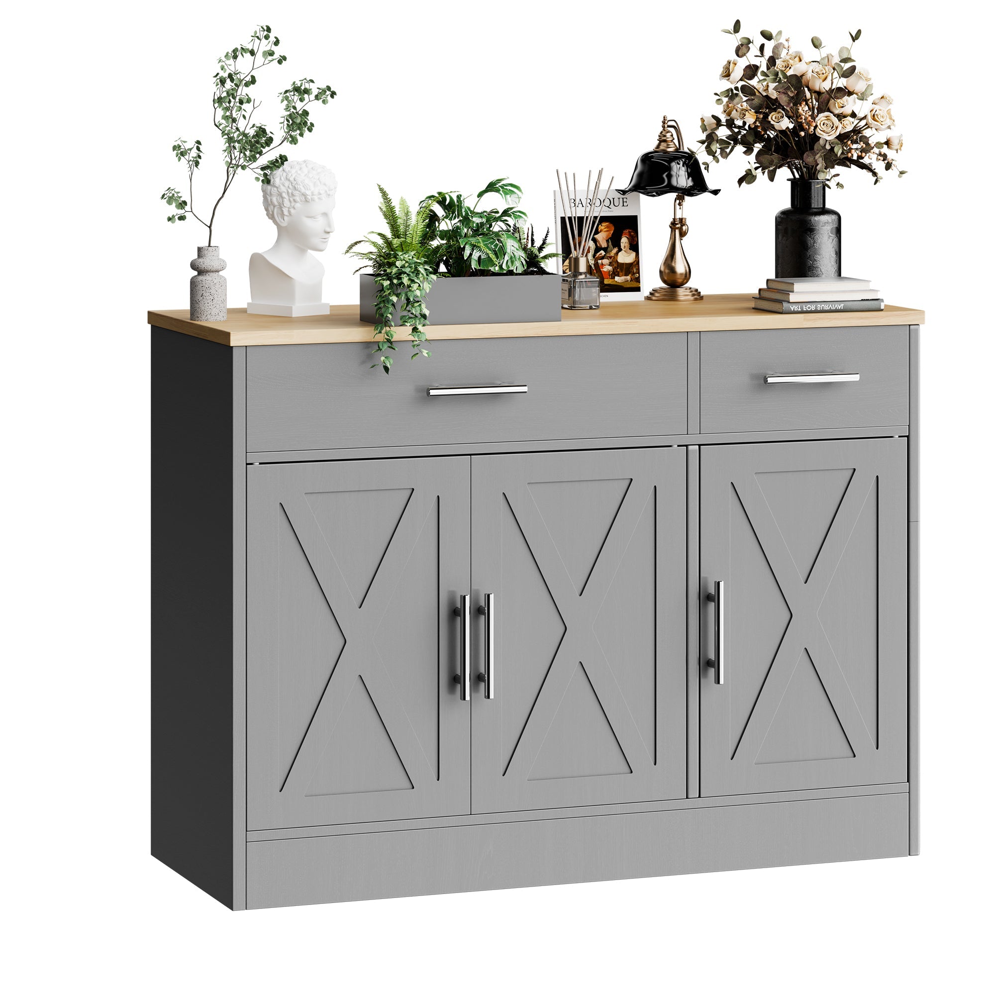 Walsunny Kitchen Buffet Sideboard Cabinet with Adjustable Shelf,Wooden Storage Cabinet with 3 Doors and 2 Drawers,Modern Farmhouse Coffee Bar Cabinet with Storage for Kitchen/Living Room (7612679061680)