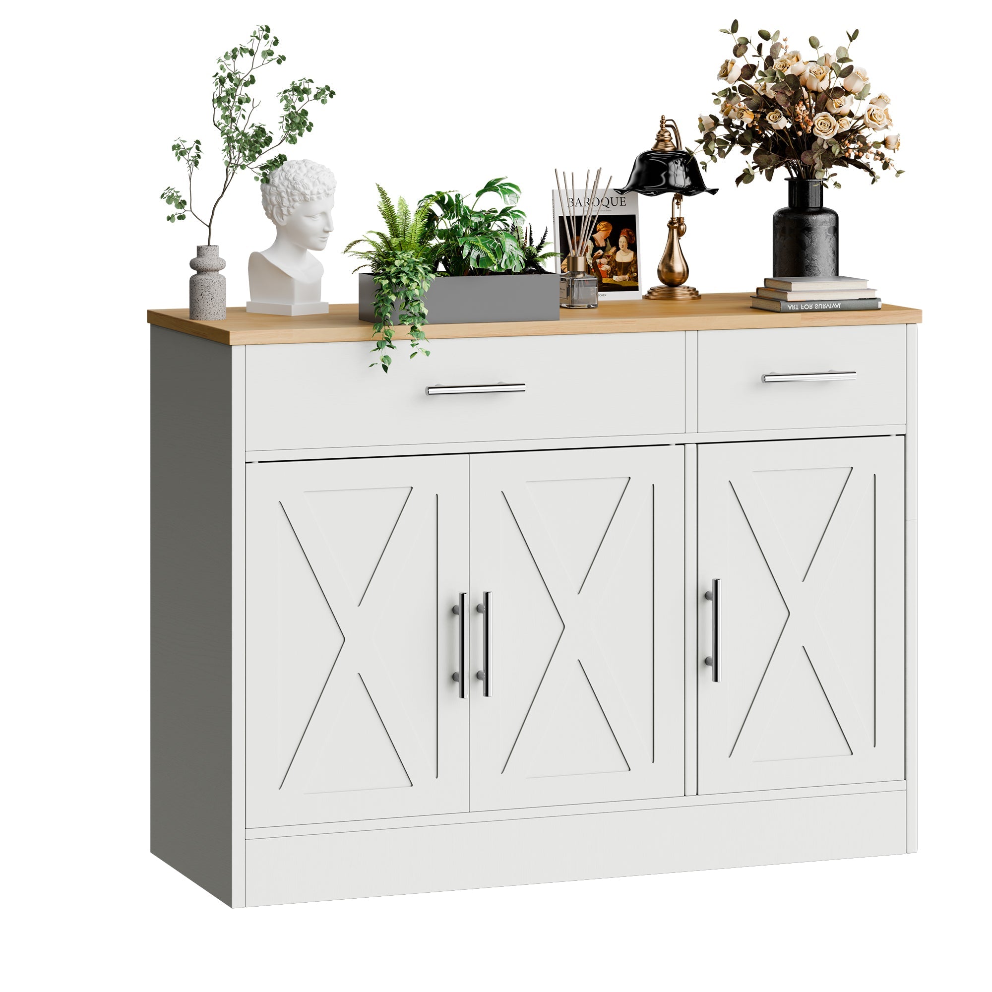 Walsunny Kitchen Buffet Sideboard Cabinet with Adjustable Shelf,Wooden Storage Cabinet with 3 Doors and 2 Drawers,Modern Farmhouse Coffee Bar Cabinet with Storage for Kitchen/Living Room (7612679061680)