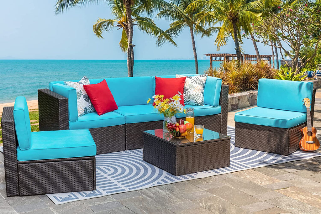 Walsunny Patio Furniture 6 Pieces PE Wicker Outdoor Sectional Sofa Set