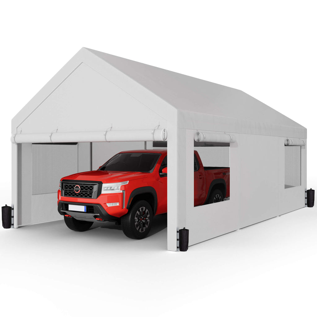 Vongrasig Carport, 12x20 ft Heavy Duty Carport Canopy with Roll-up Windows