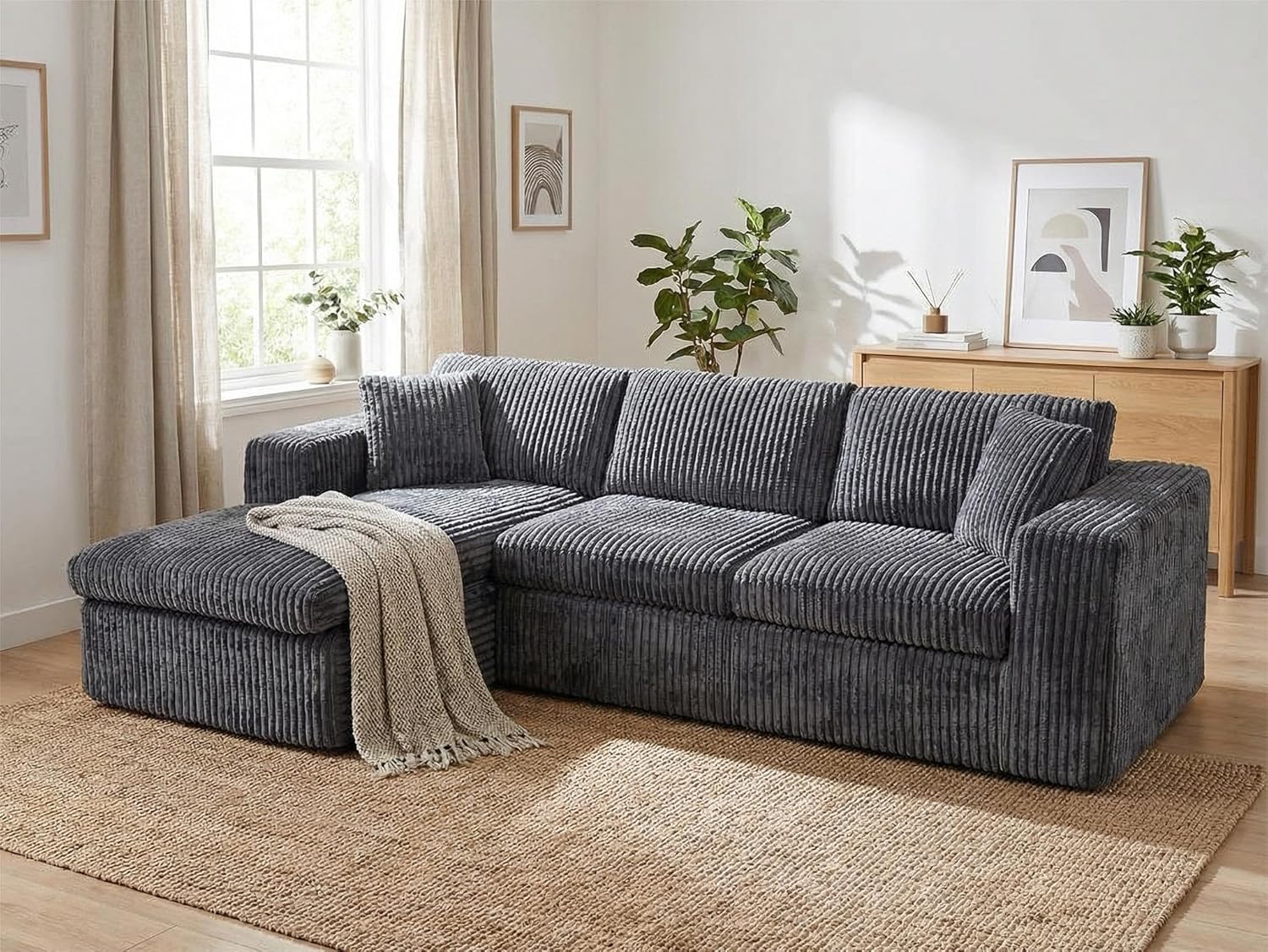 Vongrasig 105" Boneless Couches for Living Room, Sectional Couches Modular Sofa with L-Shaped Chaise, Memory Foam Comfy Cloud Couch with Plush Corduroy Fabric, No Assembly Required