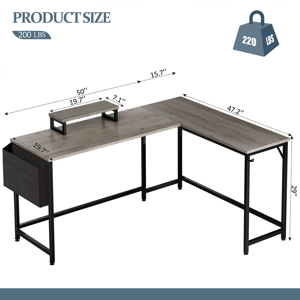 Walsunny 55 inch Home Office Desk with Storage Bag, Study Workstation Modern Simple Design, Student Writing Desk, Office Working Desk, Gray (7346039357616)