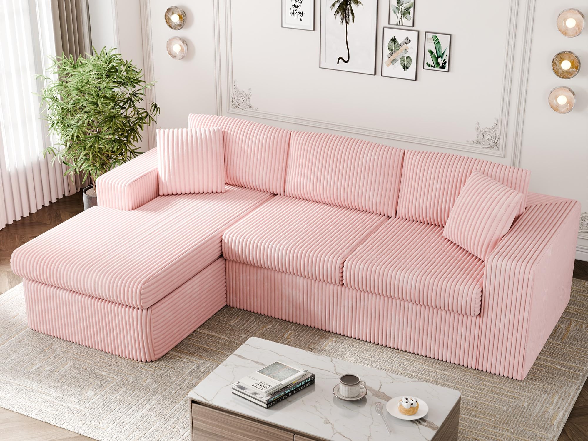 Vongrasig 105" Boneless Couches for Living Room, Sectional Couches Modular Sofa with L-Shaped Chaise, Memory Foam Comfy Cloud Couch with Plush Corduroy Fabric, No Assembly Required