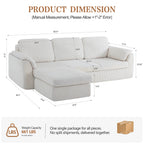 Vongrasig Boneless Convertible Sectional Sofa Couch, 3 Seat L Shaped Sofa with Removable Pillows Plush Corduroy Fabric Small Couches for Living Room, Apartment and Office