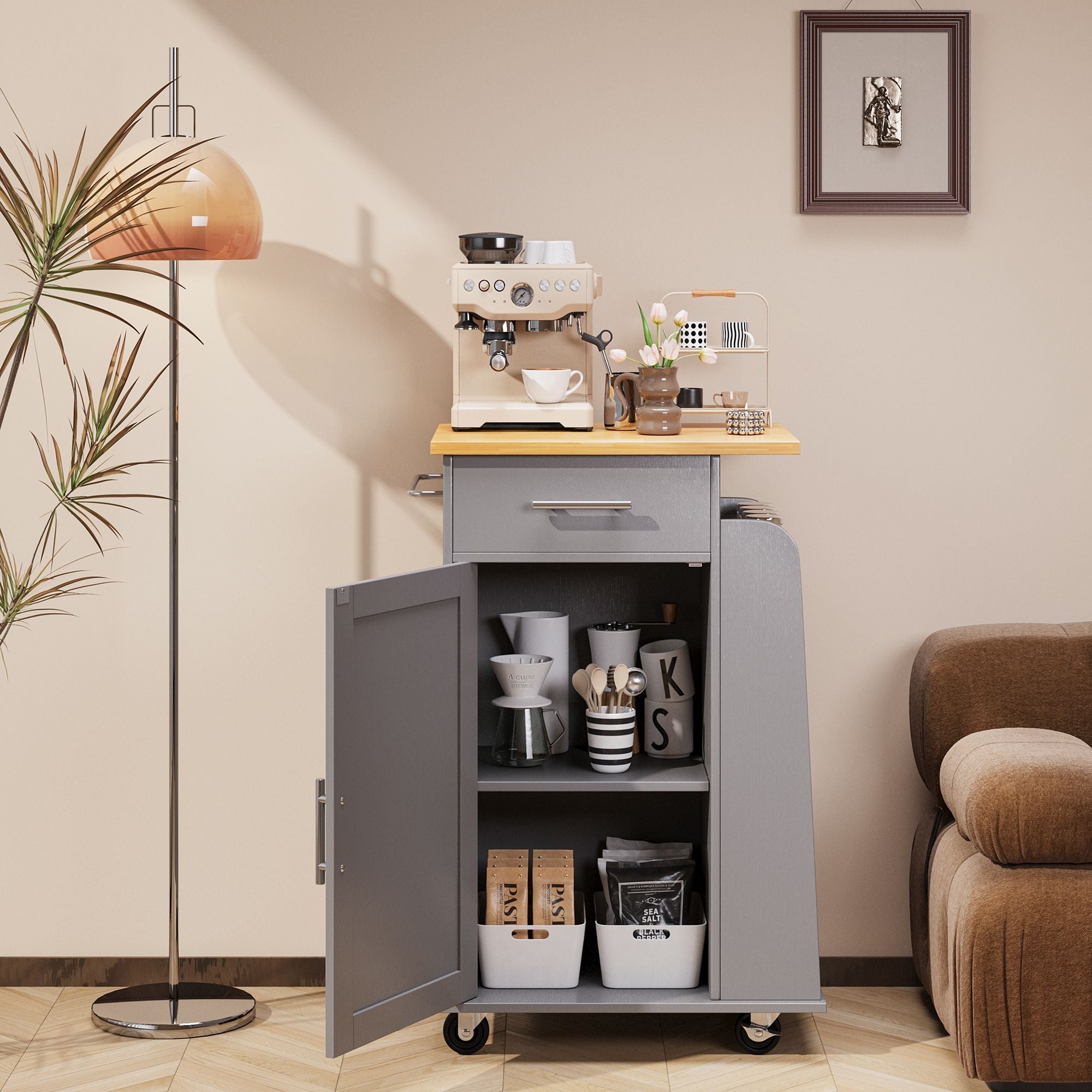 Walsunny Kitchen Island Rolling Cart with Storage Cabinet, Coffee Bar (7404392186032)