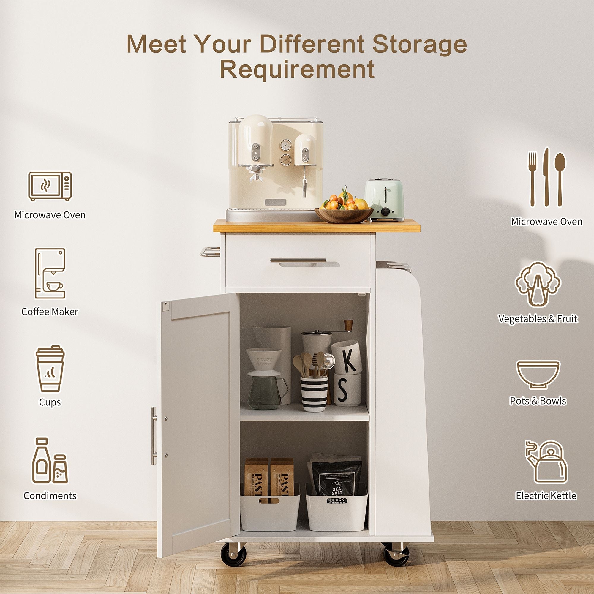 Walsunny Kitchen Island Rolling Cart with Storage Cabinet, Coffee Bar (7404392186032)