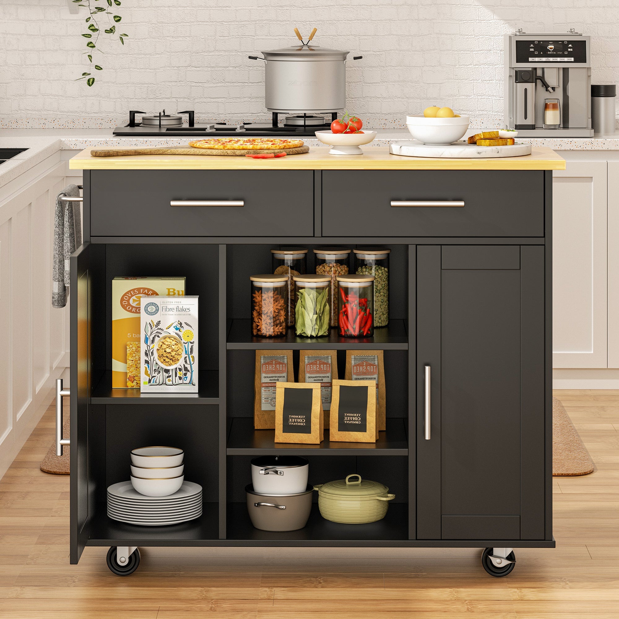 Walsunny 40" Multifunction Kitchen Cart Cabinet with Shelves (7404395692208)