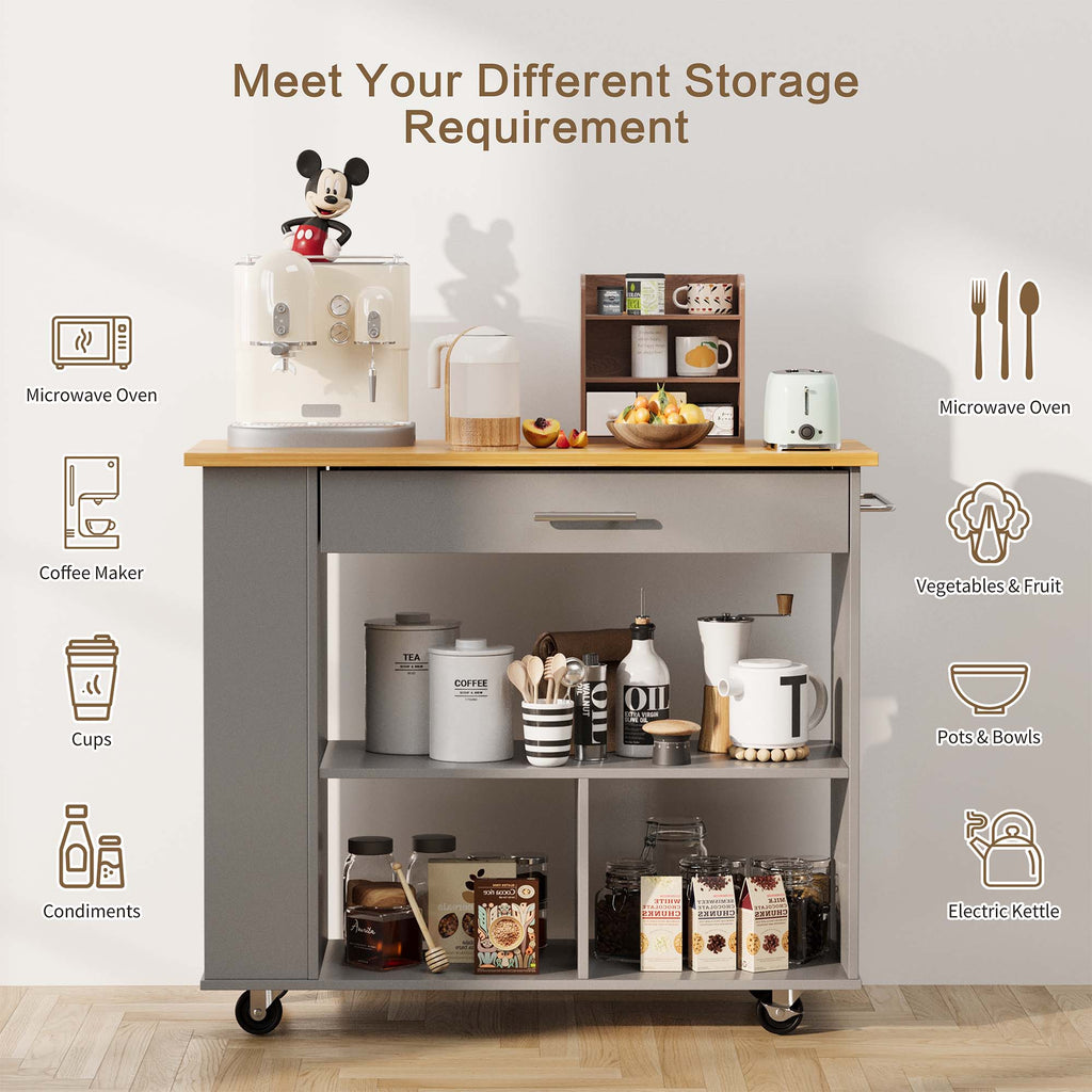 Walsunny Kitchen Island on Wheels with Storage Cabinet, Rolling Cart Kitchen Storage Organizer with/3 Side Spice Rack, 2 Tier Open Shelf for Kitchen (7404396511408)