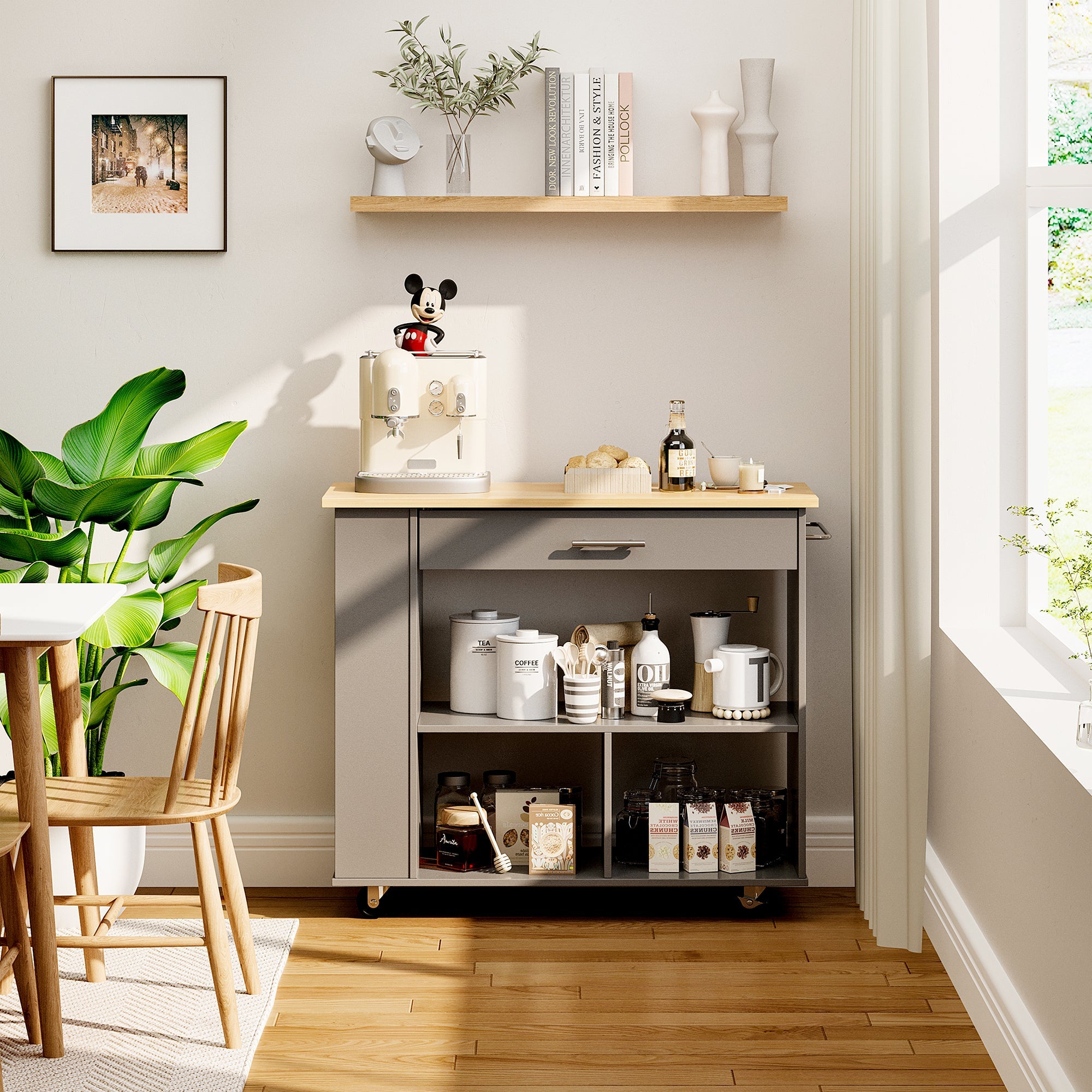 Walsunny Kitchen Island on Wheels with Storage Cabinet, Rolling Cart Kitchen Storage Organizer with/3 Side Spice Rack, 2 Tier Open Shelf for Kitchen (7404396511408)