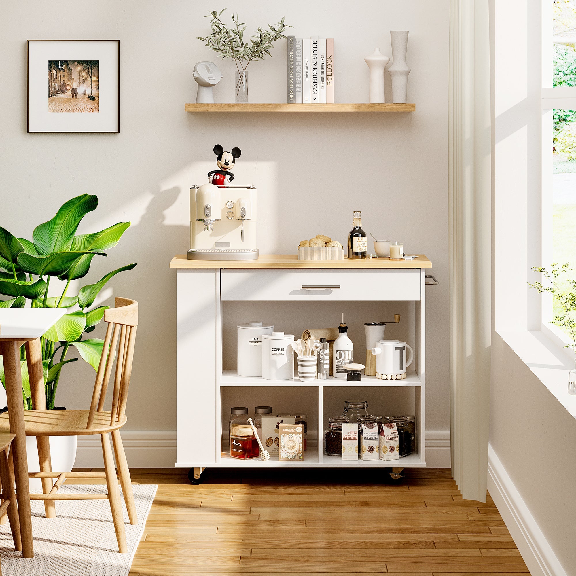 Walsunny Kitchen Island on Wheels with Storage Cabinet, Rolling Cart Kitchen Storage Organizer with/3 Side Spice Rack, 2 Tier Open Shelf for Kitchen (7404396511408)