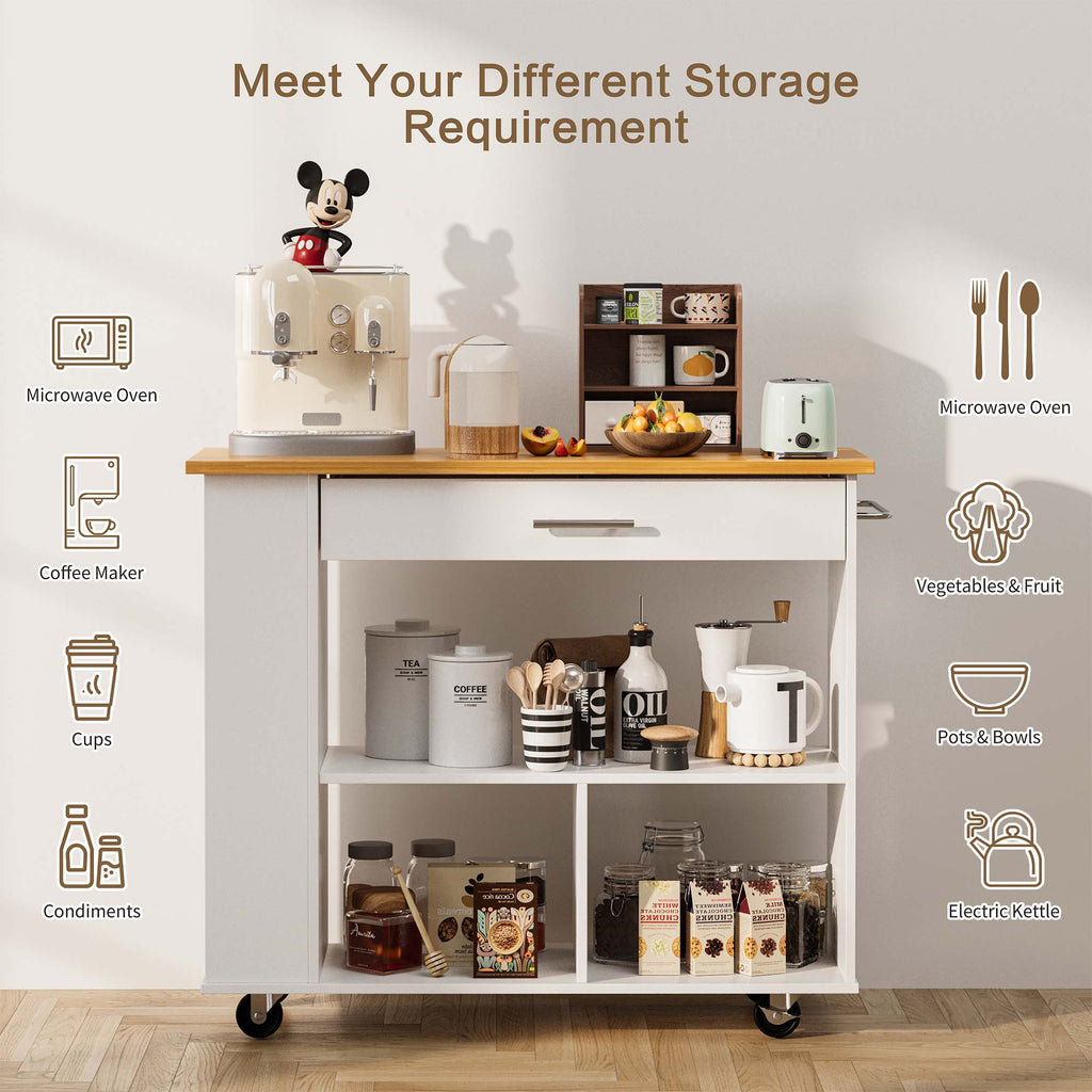 Walsunny Kitchen Island on Wheels with Storage Cabinet, Rolling Cart Kitchen Storage Organizer with/3 Side Spice Rack, 2 Tier Open Shelf for Kitchen (7404396511408)