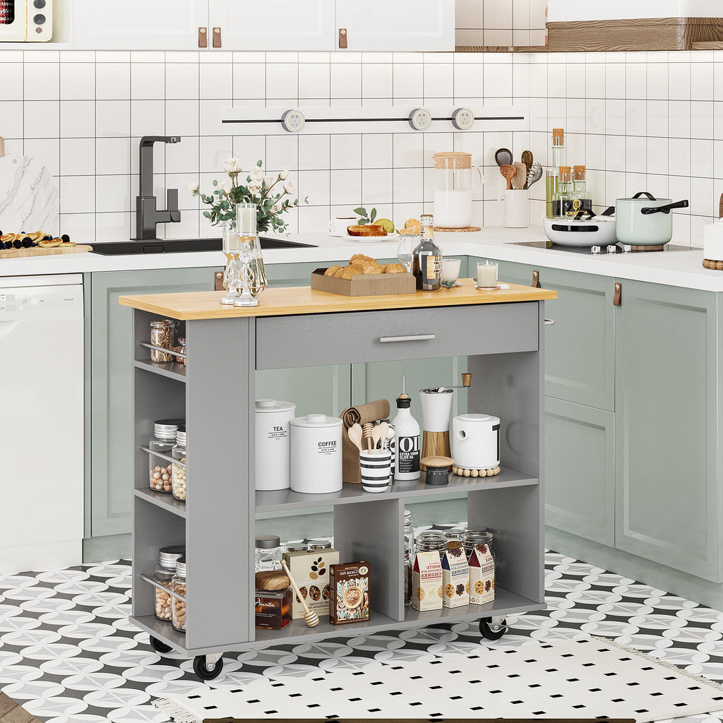 Walsunny Kitchen Island on Wheels with Storage Cabinet, Rolling Cart Kitchen Storage Organizer with/3 Side Spice Rack, 2 Tier Open Shelf for Kitchen (7404396511408)