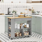 Walsunny Kitchen Island on Wheels with Storage Cabinet, Rolling Cart Kitchen Storage Organizer with/3 Side Spice Rack, 2 Tier Open Shelf for Kitchen (7404396511408)