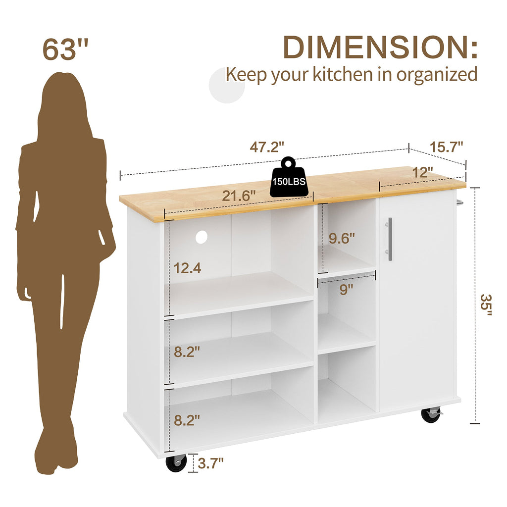 Walsunny 47.2" Large Kitchen Cabinet with Open Shelves, Kitchen Island (7404396937392)