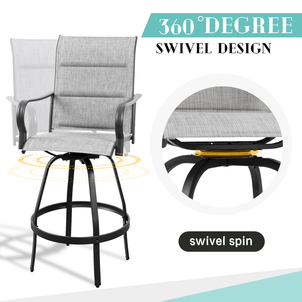 Vongrasig 2 Piece Patio Swivel Bar Chairs, All Weather Metal Textile High Swivel Bar Stools Chairs, Outdoor High Top Bistro Set for Backyard, Lawn Garden, Balcony