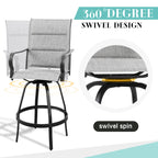 Vongrasig 2 Piece Patio Swivel Bar Chairs, All Weather Metal Textile High Swivel Bar Stools Chairs, Outdoor High Top Bistro Set for Backyard, Lawn Garden, Balcony