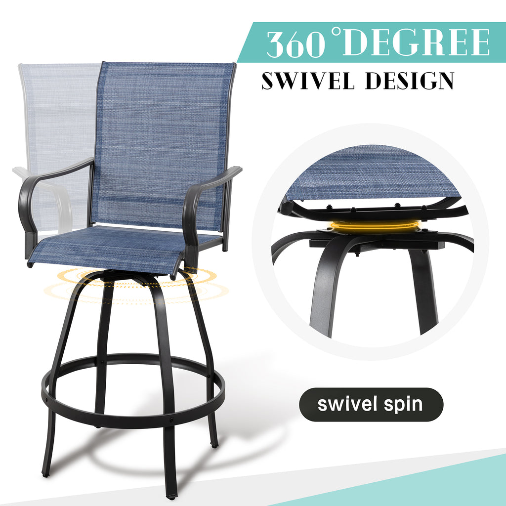 Vongrasig 2 Piece Patio Swivel Bar Chairs, All Weather Metal Textile High Swivel Bar Stools Chairs, Outdoor High Top Bistro Set for Backyard, Lawn Garden, Balcony