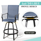 Vongrasig 2 Piece Patio Swivel Bar Chairs, All Weather Metal Textile High Swivel Bar Stools Chairs, Outdoor High Top Bistro Set for Backyard, Lawn Garden, Balcony