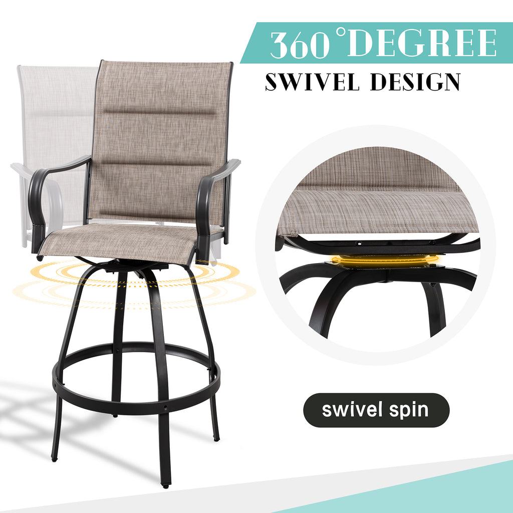 Vongrasig 2 Piece Patio Swivel Bar Chairs, All Weather Metal Textile High Swivel Bar Stools Chairs, Outdoor High Top Bistro Set for Backyard, Lawn Garden, Balcony