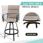 Vongrasig 2 Piece Patio Swivel Bar Chairs, All Weather Metal Textile High Swivel Bar Stools Chairs, Outdoor High Top Bistro Set for Backyard, Lawn Garden, Balcony