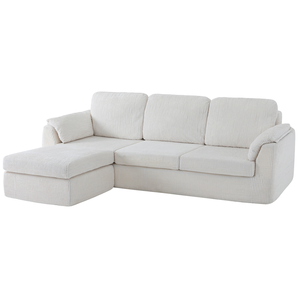 Vongrasig Boneless Convertible Sectional Sofa Couch, 3 Seat L Shaped Sofa with Removable Pillows Plush Corduroy Fabric Small Couches for Living Room, Apartment and Office