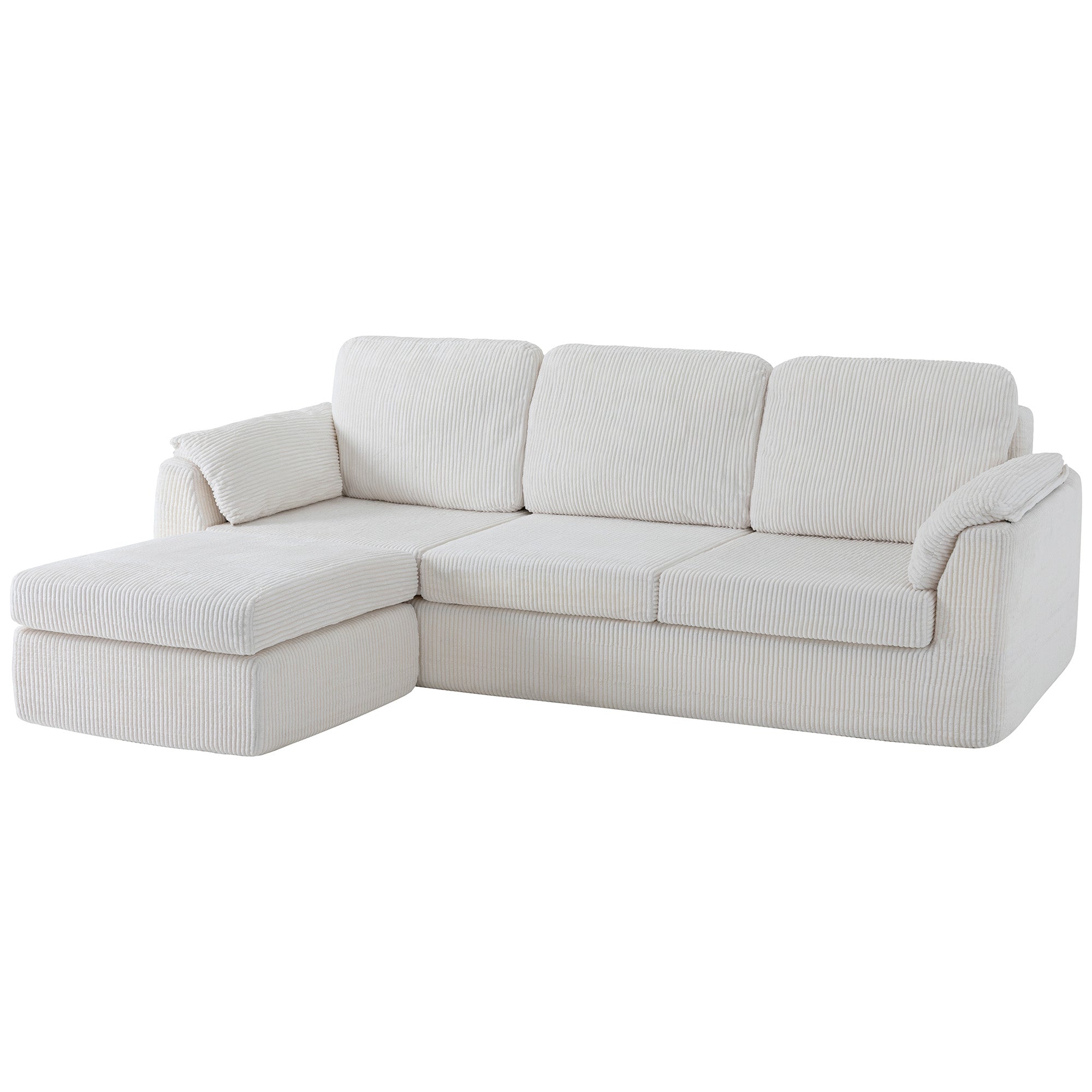 Vongrasig Boneless Convertible Sectional Sofa Couch, 3 Seat L Shaped Sofa with Removable Pillows Plush Corduroy Fabric Small Couches for Living Room, Apartment and Office