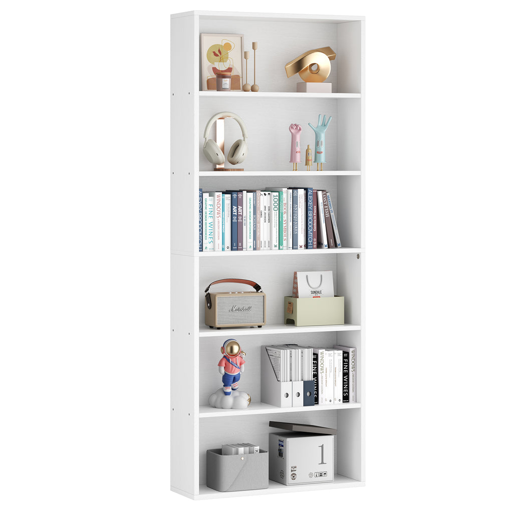 Vongrasig 6-Tier Open Bookcase and Bookshelf, Floor Standing Wood Display Storage Shelves 71 Inch Tall Bookcase Home Decor Furniture for Home Office, Living Room, Bed Room