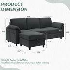 Vongrasig Convertible Sectional Sofa Couch, 3 Seat L Shaped Sofa with Removable Pillows Soft Corduroy Fabric Small Couch Mid Century for Living Room, Apartment and Office, Dark Grey