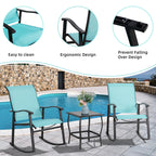 Vongrasig 3 Piece Outdoor Rocking Bistro Set, Textilene Fabric Small Patio Furniture Set, Front Porch Rocker Chairs Conversation Set with Glass Table for Lawn, Garden, Balcony, Poolside