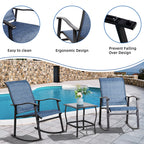 Vongrasig 3 Piece Outdoor Rocking Bistro Set, Textilene Fabric Small Patio Furniture Set, Front Porch Rocker Chairs Conversation Set with Glass Table for Lawn, Garden, Balcony, Poolside