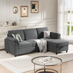 Walsunny 3 Seat L-Shaped Sectional Sofa With Movable Ottoman#color_dark-grey