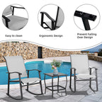 Vongrasig 3 Piece Outdoor Rocking Bistro Set, Textilene Fabric Small Patio Furniture Set, Front Porch Rocker Chairs Conversation Set with Glass Table for Lawn, Garden, Balcony, Poolside