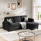 Walsunny 3 Seat L-Shaped Sectional Sofa With Movable Ottoman#color_black