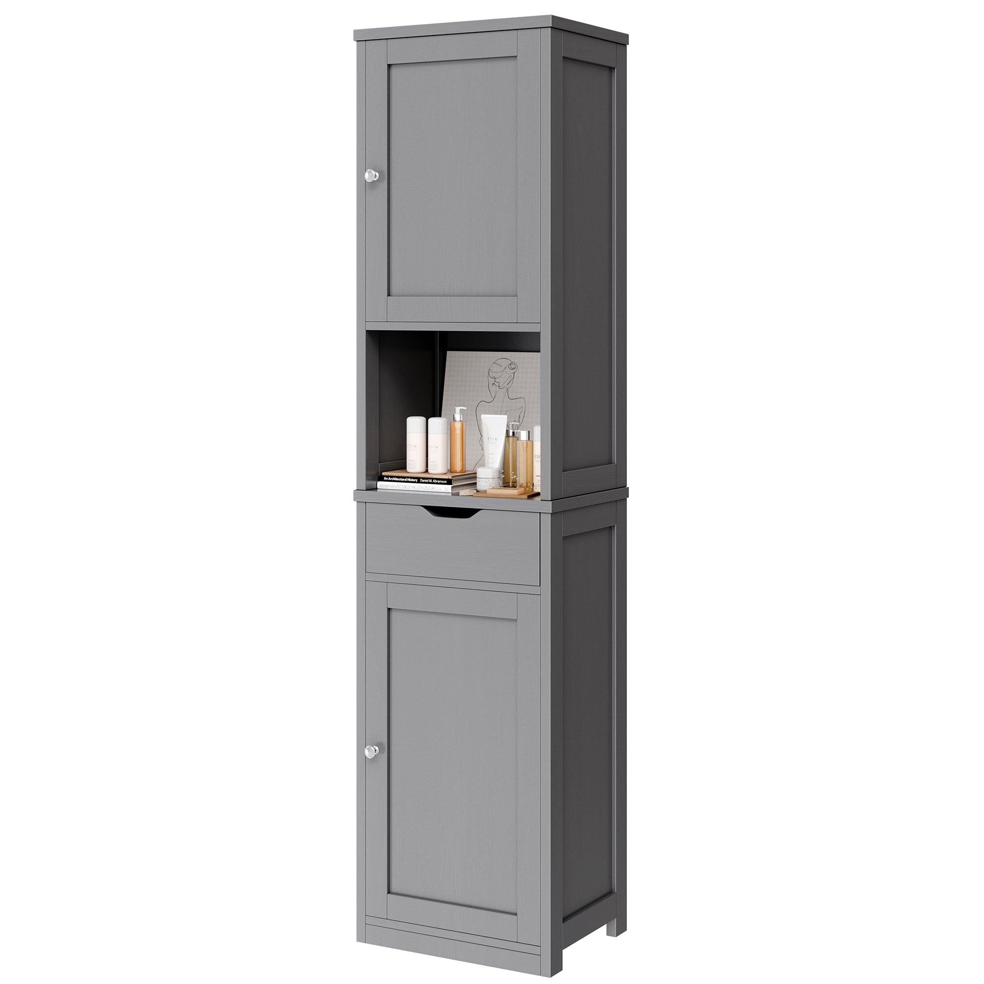 Vongrasig Tall Bathroom Storage Cabinet, 64”H Narrow Storage Unit for Small Spaces, Freestanding Modern Cabinet with Adjustable Shelves for Bathroom, Living Room, Kitchen