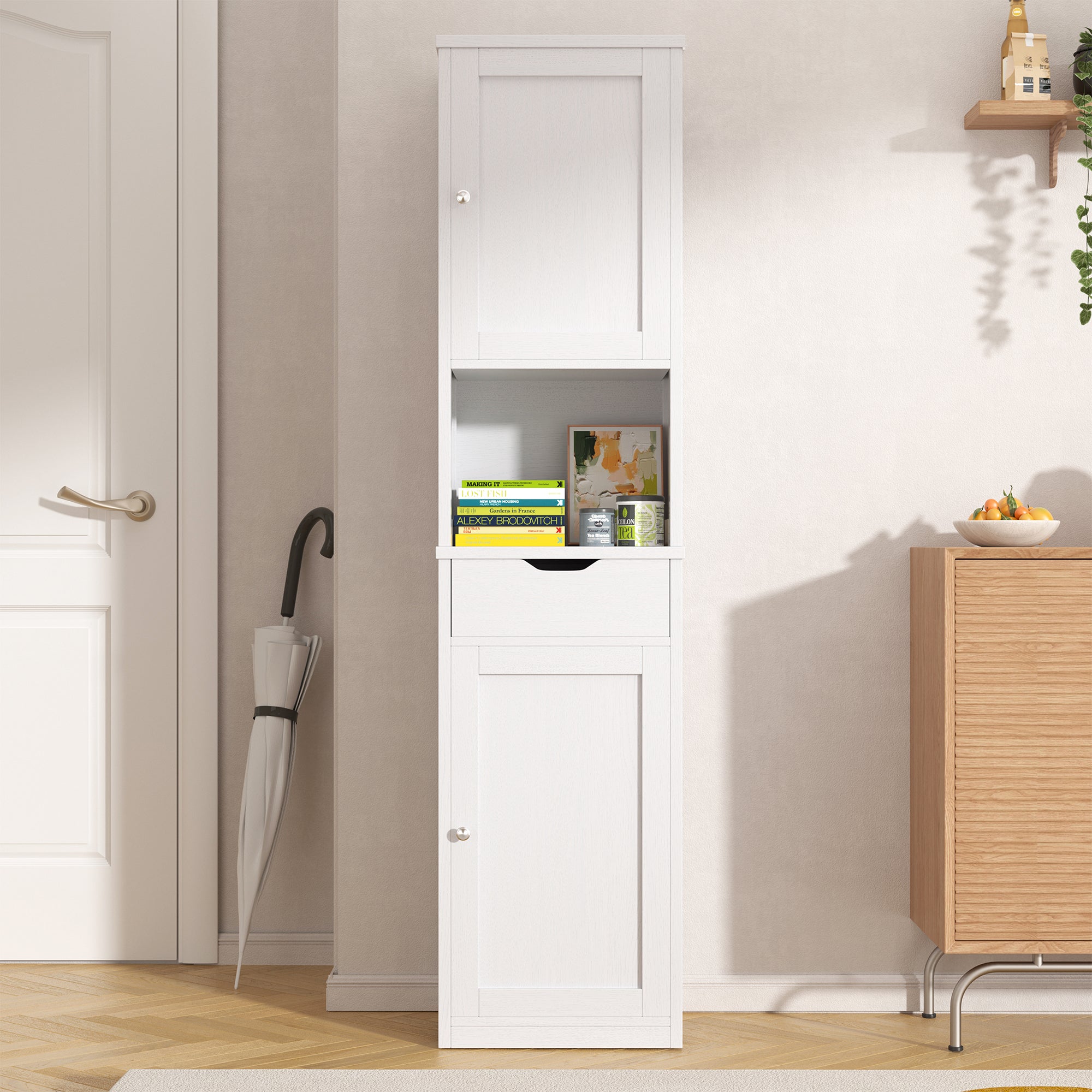 Vongrasig Tall Bathroom Storage Cabinet, 64”H Narrow Storage Unit for Small Spaces, Freestanding Modern Cabinet with Adjustable Shelves for Bathroom, Living Room, Kitchen