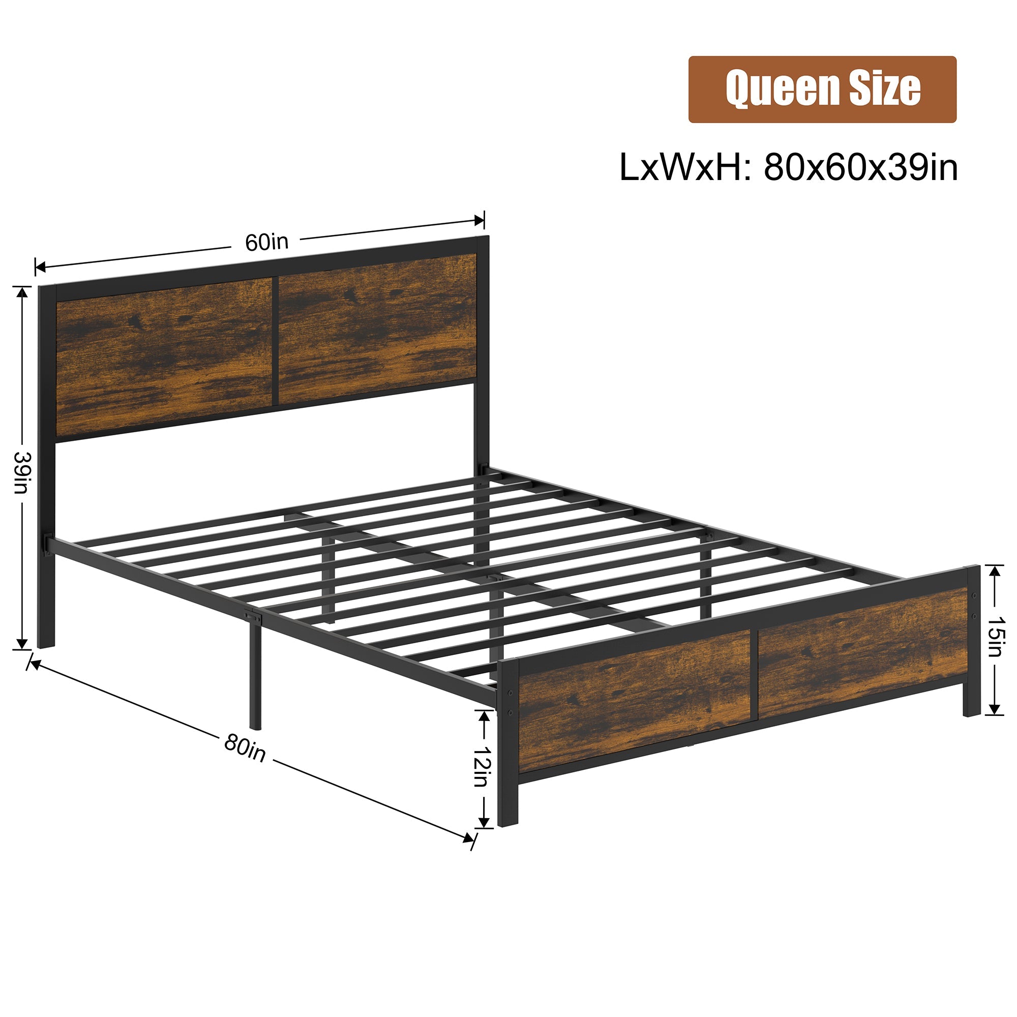 Walsunny Twin Bed Frame with Headboard and Footboard, Strong Steel Slat Support