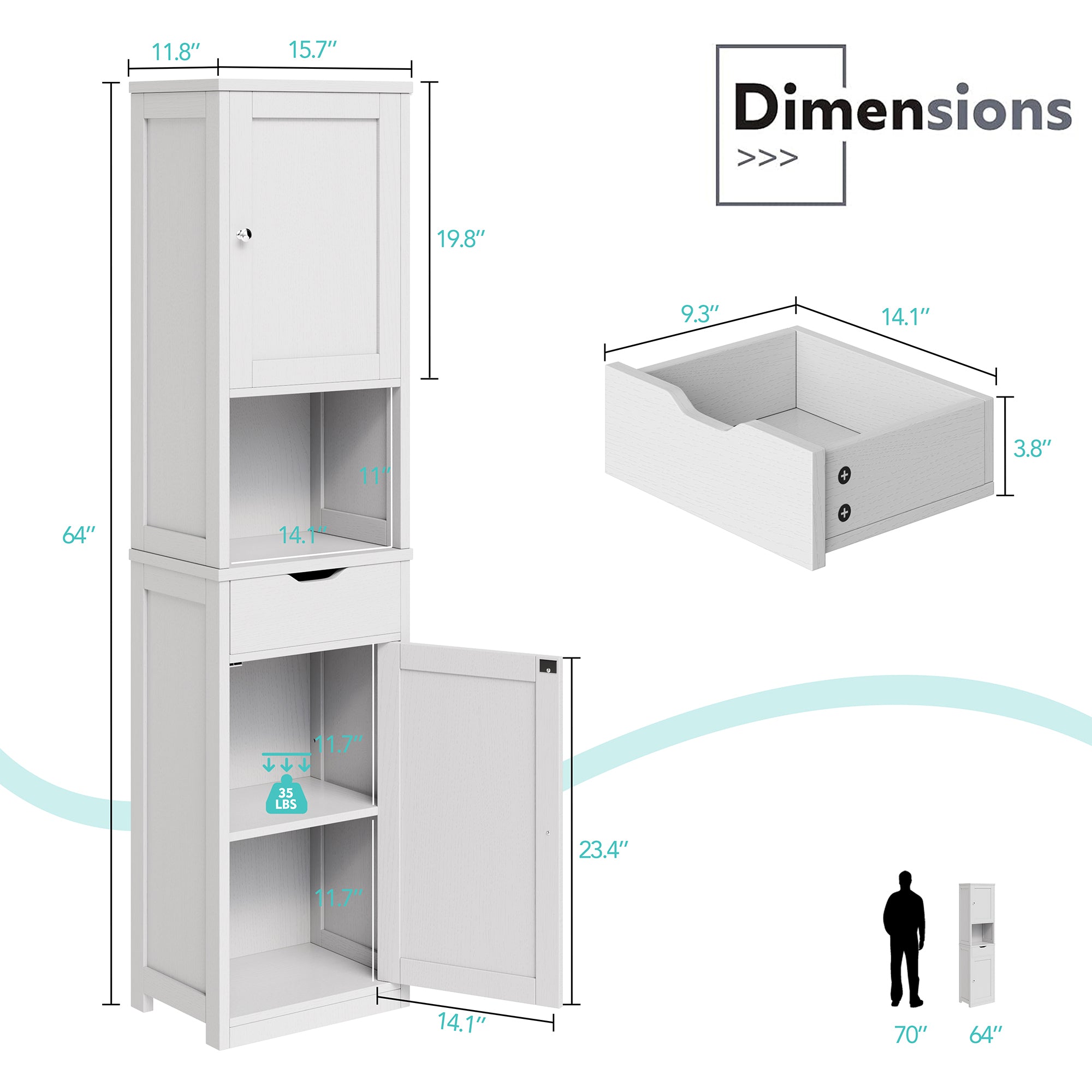 Vongrasig Tall Bathroom Storage Cabinet, 64”H Narrow Storage Unit for Small Spaces, Freestanding Modern Cabinet with Adjustable Shelves for Bathroom, Living Room, Kitchen