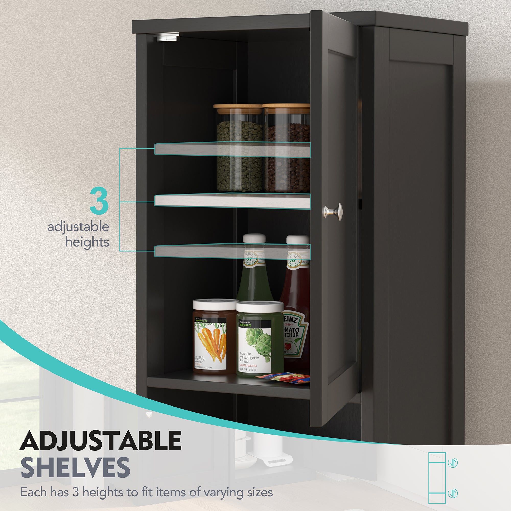 Vongrasig Tall Bathroom Storage Cabinet, 64”H Narrow Storage Unit for Small Spaces, Freestanding Modern Cabinet with Adjustable Shelves for Bathroom, Living Room, Kitchen