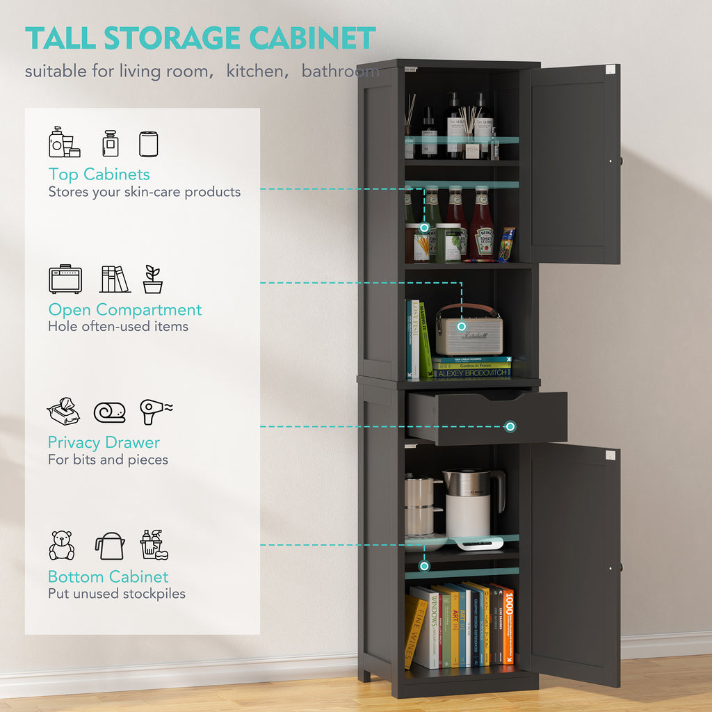 Vongrasig Tall Bathroom Storage Cabinet, 64”H Narrow Storage Unit for Small Spaces, Freestanding Modern Cabinet with Adjustable Shelves for Bathroom, Living Room, Kitchen