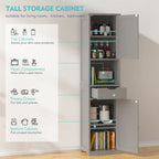 Vongrasig Tall Bathroom Storage Cabinet, 64”H Narrow Storage Unit for Small Spaces, Freestanding Modern Cabinet with Adjustable Shelves for Bathroom, Living Room, Kitchen