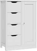 Vongrasig Bathroom Floor Storage Cabinet, Wooden Storage Organizer with 4 Drawers and 1 Door, Freestanding Pantry Cabinet with Adjustable Shelves for Bathroom, Living Room, Kitchen, Entryway