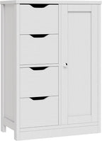 Vongrasig Bathroom Floor Storage Cabinet, Wooden Storage Organizer with 4 Drawers and 1 Door, Freestanding Pantry Cabinet with Adjustable Shelves for Bathroom, Living Room, Kitchen, Entryway