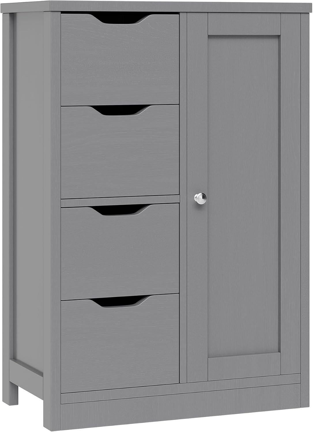 Vongrasig Bathroom Floor Storage Cabinet, Wooden Storage Organizer with 4 Drawers and 1 Door, Freestanding Pantry Cabinet with Adjustable Shelves for Bathroom, Living Room, Kitchen, Entryway