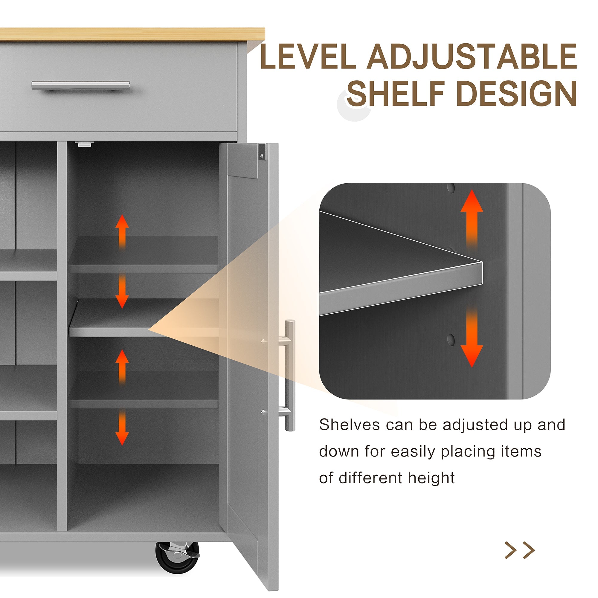 Walsunny 40" Multifunction Kitchen Cart Cabinet with Shelves (7404395692208)