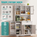 Vongrasig Kitchen Pantry Cabinet, Farmhouse Kitchen Hutch Tall Storage Cabinet with Doors and Shelves, Modern Food Pantry for Dining Room