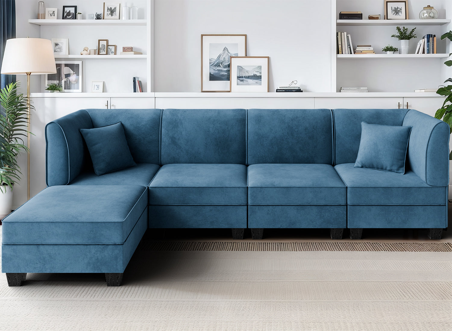 Walsunny Velvet 5 Pieces Modular Sectional Sofa L-Shaped Couch With Reversible Chaise (7223391125680)